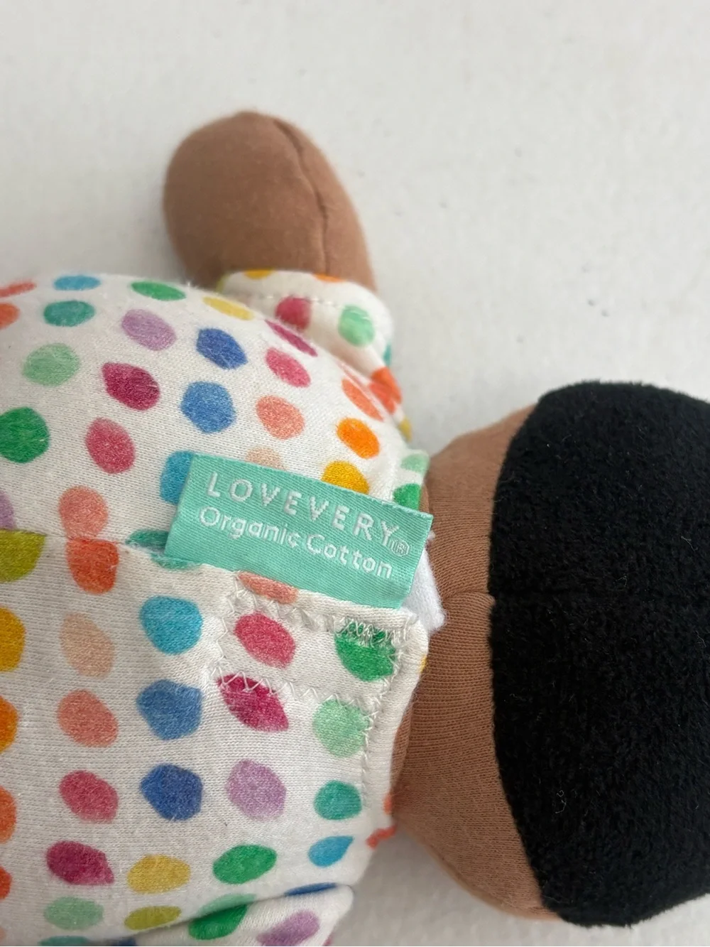 LOVEVERY Love Every Organic Cotton Baby Doll Plush Black Hair Tan Skin Tone 8”